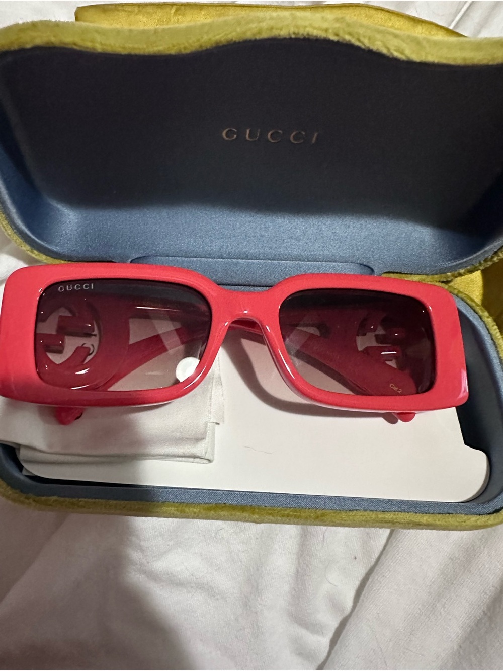 Gucci Cherry Red Rectangular Sunglasses